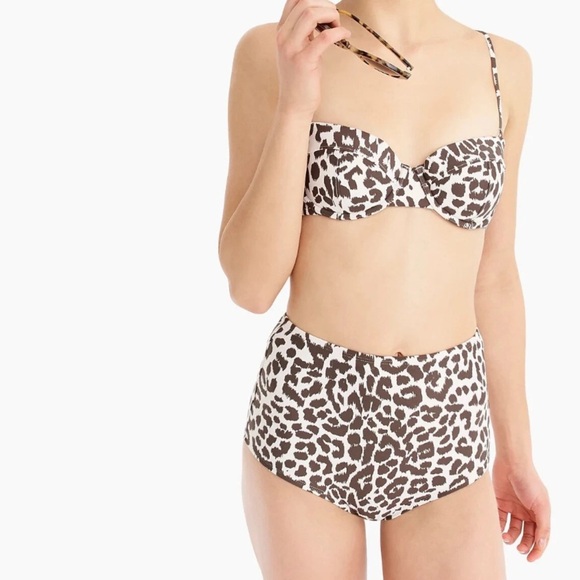 J. Crew High Waisted Underwire Bikini  Two Piece Swimsuit in Leopard xxs 34A - Picture 1 of 5